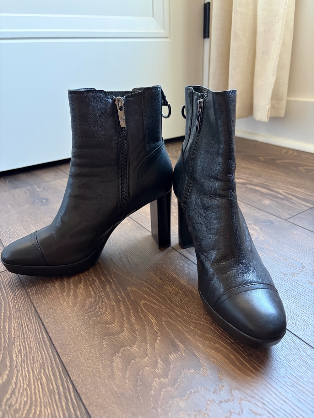 Donald J. Pliner Black Leather High Block Heel Ankle Boots